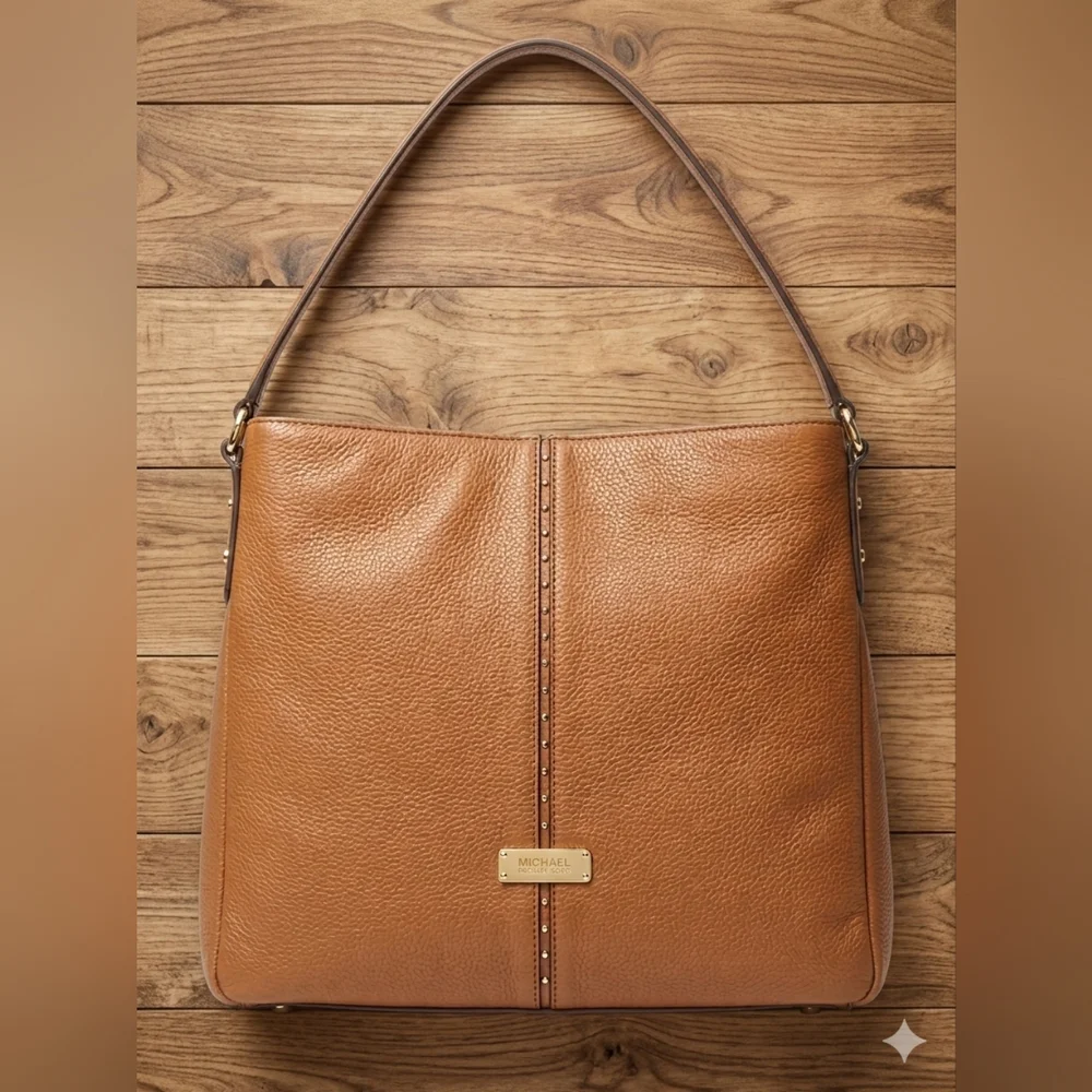 Nicole Miller Classic Cognac Shoulder Tote Bag - Picture 2 of 11